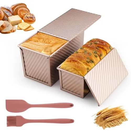 Zosenyer 4PCS Brotbackform mit Deckel Set Toast Brot Backform Kastenform Antihaft Toastform mit Deckel inkl Pinsel Spachtel für Brot Kuchen Gebäck Backformen