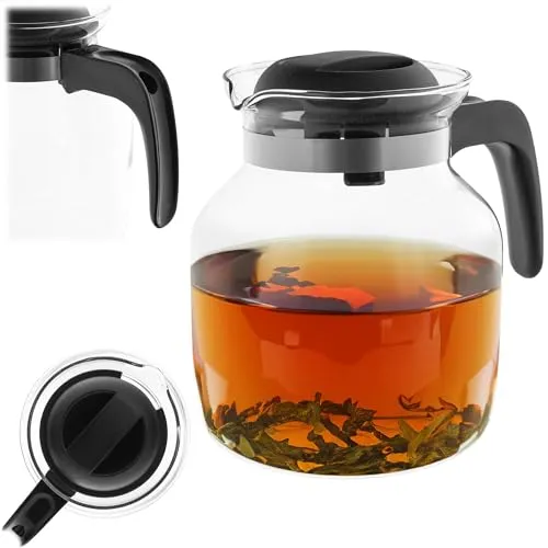 KADAX Glaskanne 1,5L, Kaffeekanne aus hitzebeständigem Glas für Tee, Kaffee und Saft, Teekanne mit ergonomischem Griff und abnehmbarem Deckel (Schwarz)