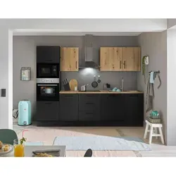 Küchenblock mit E-Geräten CORNWALL VII - braun - Küchenzeilen mit integriertem Zeile-Backofen und Mikrowelle, perfekt für moderne Küchen und platzsparend.