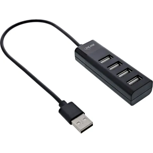 0.30m InLine USB 2.0 Hub, 4 Port, schwarz, Kabel (33293H)
