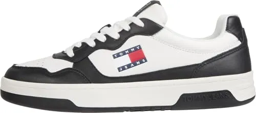 Tommy Hilfiger Leder-Sneakers in Schwarz/Weiß, Größe 46 - Hochwertige Herrensneakers von Tommy Hilfiger mit rutschhemmender Laufsohle und verstärkten Kappen für optimalen Halt - perfekt für den Alltag!