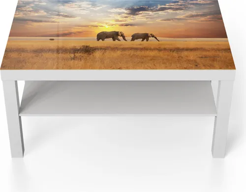 DEQORI Couchtisch 90x55 cm Weiß 'Elefanten in der Steppe' Glas Beistelltisch