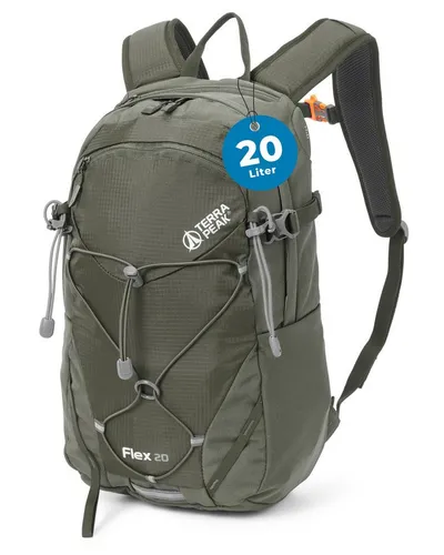Terra Peak Wanderrucksack 20L - Flex 20 olivegrün - Sport & Outdoor-Aktivitäten: Leichter, wasserdichter Daypack mit komfortablem Air Stream Contact Rückensystem und abnehmbarem Hüftgurt, ideal für Wanderungen und Reisen.