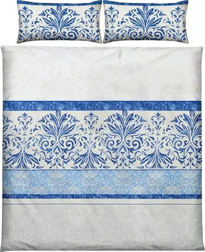 Erwin Müller Bettwäsche Mako-Satin Ornamente blau Größe 240x220 (40x80) - temperatur- und feuchtigkeitsausgleichend, traumhaftes Schlafklima, mit Reißverschluss