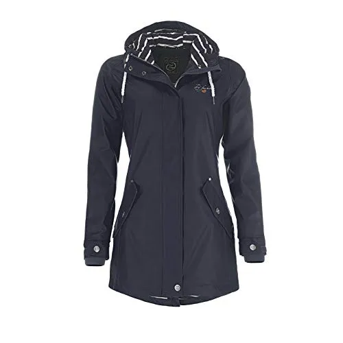 Dry Fashion Damen Regenmantel Kiel - Frauen Regenjacke Damen Jacke mit verstellbarer Kapuze Lang Winddicht Wasserdicht in Navy Größe 46
