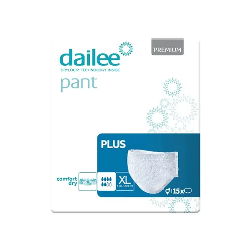 Dailee Pant Premium Plus XL - 90 Stück - Inkontinenzhosen in Größe XL, bieten mittlere bis starke Saugfähigkeit und hohen Tragekomfort für Unisex-Nutzer.