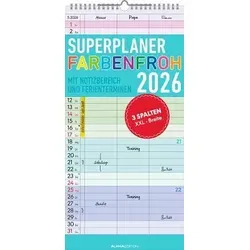 Superplaner Farbenfroh 2026 - Familien-Timer mit Ferienterminen - Ratgeber: Ideal für die gesamte Familie, bietet dieser Wand-Planer 3 Spalten und viele Zusatzinformationen für eine effektive Terminorganisation.