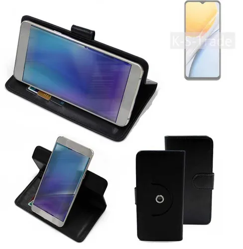 360° Schutzhülle für Vivo Y36s 5G Wallet Case Universal schwarz Kunstleder Ta