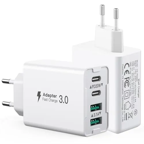 [2 Stück]USB C Ladegerät 40W,4 Ports Mehrfach Ladegerät mit USB-C und USB-A,USB C Schnellladeblock Dual Port PD+QC Wandstecker Multiport Typ C Kompatibel mit iPhone 14/15/13/12/Pro Max/Samsung/Tablet