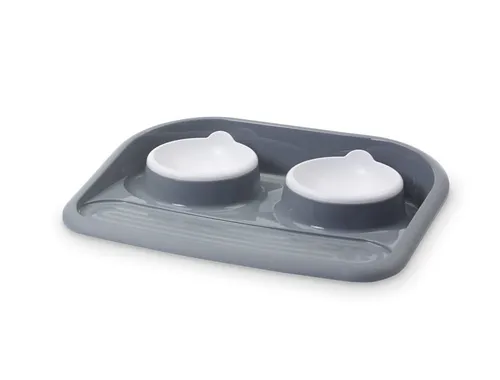 Butler Futterstation mit Gummifüßen 2x300 ml in Weiß/Grau