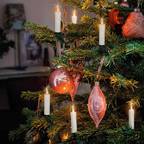 Lichterkette Mini Weihnachten Baum Deko 20 Kerzen weiß Glühdraht Schaftkerzen