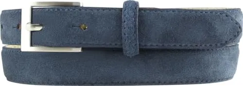 BELTINGER Gürtel aus Veloursleder 2,5 cm | Velour-Ledergürtel für Herren und Damen 25mm | Wildleder-Gürtel mit runder Gürtelschließe | Marine 100cm