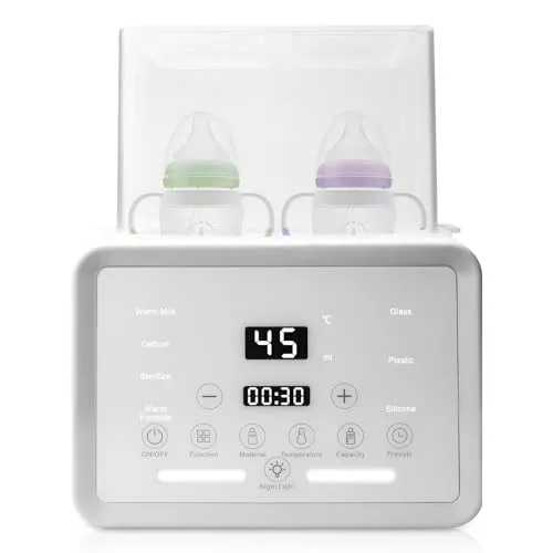 Flaschenwärmer Baby, 8-in-1 Sterilisator für babyflaschen, Bottle Warmer Schnelle Erwärmung für Muttermilch & Formel, 3-7min Dampfsterilisation, Fläschchenwärmer BPA-frei