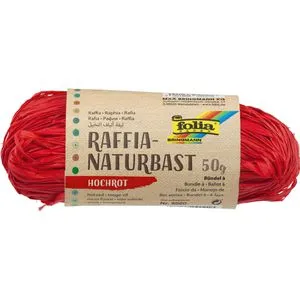 Folia Geschenkband Raffia Naturbast 50g, hochrot, Bastband, 10mm x 10m, matt