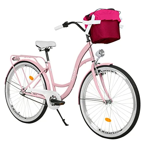 MILORD Damenfahrrad Citybike Komfort 3-Gang mit Metallkorb (Rosa, 28 Zoll) - Hochwertiges Citybike mit robustem Stahlrahmen, ideal für den Alltag und Pendeln. 90% vormontiert für schnellen Einsatz – Qualität und Komfort zum attraktiven Preis.