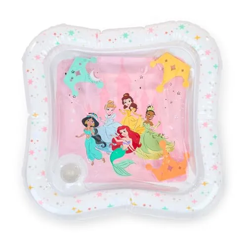 Bright Starts, Wassermatte Disney Prinzessinnen Royal Splash, Bauchlage-Wassermatte mit Arielle, Belle, Cinderella, schwimmende Spielzeuge, Spielmatte für Neugeborene (Rosa)