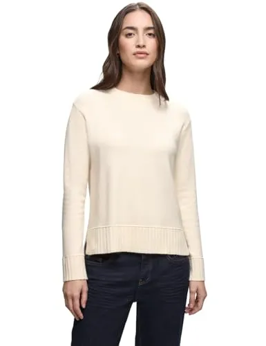 Street One Damen 3015507 Rundhals Pullover in Soft Beige, Größe 44 - Eleganter Strickpullover mit Rundhalsausschnitt und seitlichen Schlitzen, perfekt für einen lässigen Look. Ideal für die Übergangszeit.