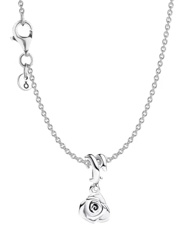 Pandora Kette mit Anhänger Blühende Rose Silber - Ketten mit Anhänger, elegante 45 cm lange Silberkette mit stilvollem roseförmigen Anhänger – perfekt für besondere Anlässe und als Geschenk.