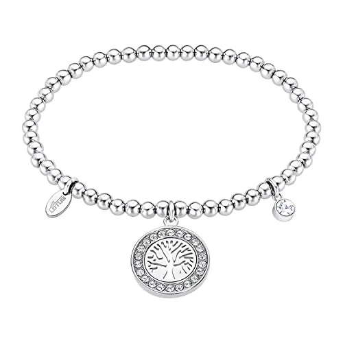 Lotus Style Armband mit Lotusblume Anhängern für Damen aus Edelstahl in der Farbe Silber, Durchmesser: 17 cm, LS2181-2/4