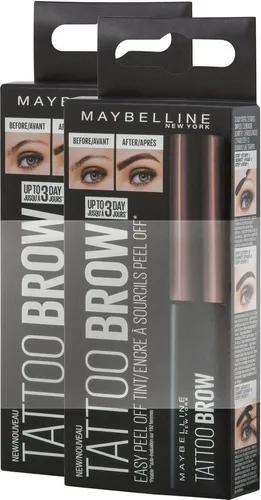 Maybelline Tattoo Brow Gel Tint Doppelpack - Augenbrauengel Nr. 3 - Dark Brown - Perfekte Augenbrauen in nur 3 Schritten! Die Tattoo Brow Augenbrauenfarbe sorgt für einen langanhaltenden Farbeffekt und lässt sich einfach auftragen und abpeelen. Ideal für ein individuelles Brauen-Styling.