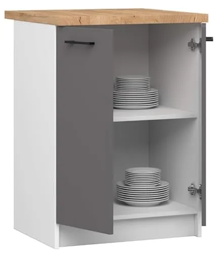 BDW - Küchenschrank Weiß/Grau - Schrank Küche mit Türen und Arbeitsplatte - Schrank 60 cm breit, 85 cm hoch - Küchenschränke Einzeln, Küchenmöbel Einzelteile