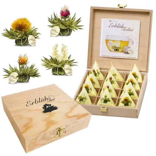 Creano Geschenkset Teelini Teeblumen im Tassenformat - Tee, edles Geschenkset mit 4 Sorten weißem Tee, ideal für Teeliebhaber und besondere Anlässe. Genießen Sie die blühende Vielfalt von Ringelblume, Jasmin und Rose.