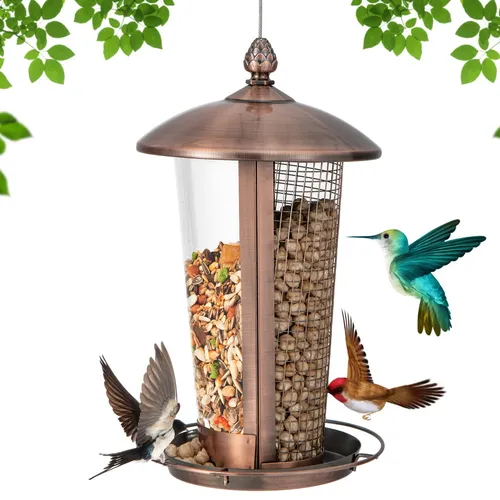 Costway Vogelfutterhaus zum Aufhängen – 2-in-1 Futterspender - Praktisches Vogelfutterhaus aus robustem Metall, ideal für Wildvögel. Mit 2 Röhren für verschiedene Samen und erhöhtem Tablett für mehrere Vögel. Wetterfest und einfach nachzufüllen.