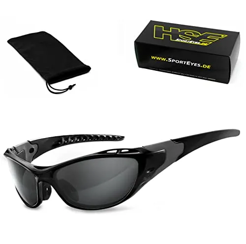 HSE® SportEyes® Sportbrille X-SIDE | beschlagfrei, windabweisend, UV400 Schutz - Sportbrille für Radfahrer mit HLT Sicherheitsgläsern, die beschlagfrei und bruchfest sind. Optimaler Tragekomfort unter Helmen dank flacher Bügel.