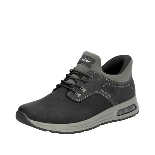 Rieker Sneaker Lederimitat grau|schwarz 44 EU - Herren-Slipper aus hochwertigem Lederimitat, ideal für Freizeitaktivitäten, mit bequemer Schlupfform und 4 cm Blockabsatz für extra Komfort.