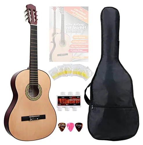 Classic Cantabile Acoustic Series AS-851 1/2 Konzertgitarre Starterset - Gitarren Starterset für Einsteiger, 1/2 Größe, mit Korpus aus Linde und umfassendem Zubehör wie Tasche, Schule und Ersatzsaiten.