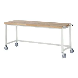 Fahrbare Werkbank Serie 8000 - Buchen-Massivplatte 2000 mm - Robuste fahrbare Werkbank mit 40 mm starker Buche-Massivplatte, ideal für Werkstätten. Hohe Belastbarkeit bis 450 kg und wendige Lenkrollen für flexibles Arbeiten.