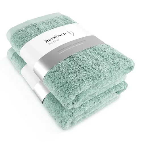 herzbach home Premium Duschtuch 2er-Set 70 x 140 cm – Große, weiche & saugstarke Dusch-Handtücher in Bester Qualität – 100% natürliche Baumwolle (Mint)