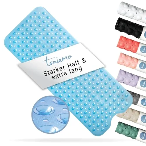Toniamo Badewannenmatte rutschfest 100x40 cm | Extra Lange Badematte rutschfest | Antirutschmatte Badewanne ohne BPA | Badewannen Matte antibakteriell & maschinenfest | Anti Rutschmatte | Blau