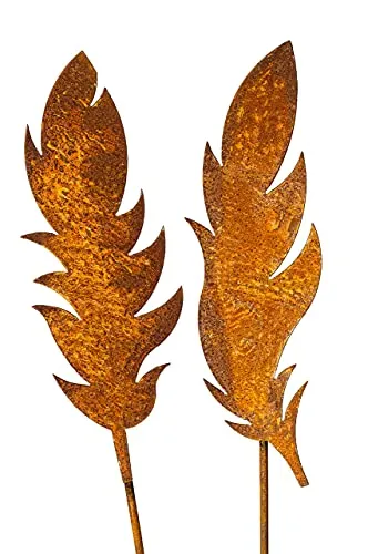 Blümelhuber 2er Set Federn Edelrost Gartenstecker - Rost Deko für Garten, Terrasse oder Balkon - Metall Feder Skulptur Deko