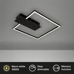 Briloner LED Deckenlampe Nico Schwarz 12W - Moderne Deckenleuchte für den Innenbereich mit 3-Stufen-Dimmer und Memory-Funktion, ideal für stimmungsvolle Beleuchtung in jedem Raum. Energiesparend mit 1400 Lumen und einer Lebensdauer von bis zu 20.000 Stunden.
