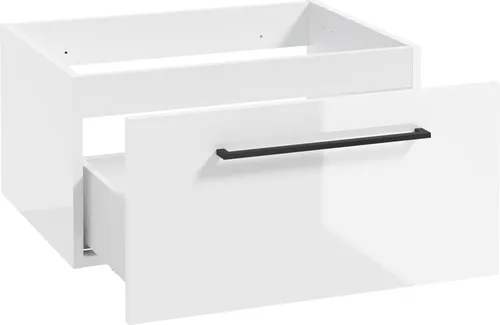 Waschtischunterschrank MESSINA-107, 60 cm, Hochglanz weiß mit schwarzem Metallgriff