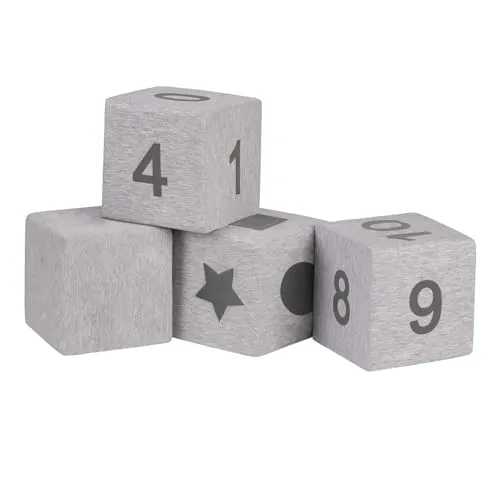 KiddyMoon Schaumstoff Würfel 4 Stück - Kreatives Klettergerüst für Kinder - Motorikspielzeug – 4 weiche Bausteine in hellgrau fördern Kreativität und motorische Fähigkeiten bei Kindern unter 3 Jahren. Ideal für sicheres Spielen und gemeinsame Abenteuer!