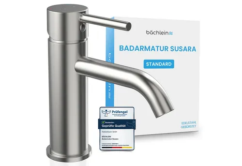 Bächlein Badarmatur Susara - Einhebelmischer mit gebogenem Auslauf - Touch-On-Wasserhähne für Badezimmerwaschbecken, inklusive Montage-Set und langlebiger Keramikkartusche für müheloses Öffnen und Schließen.