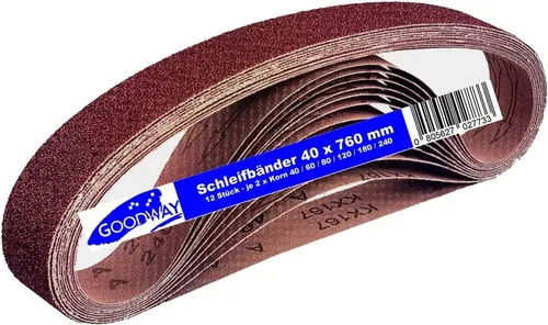 Gewebe-Schleifbänder │ 12 Stück │ 40 x 760 mm │ je 2 x Korn 40/60/80/120/180/240
