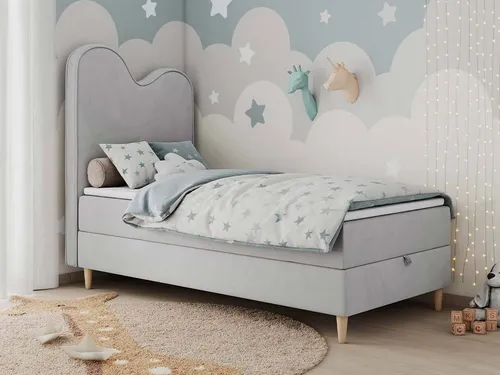 BOXSPRINGBETT FLOW - 90x180cm - Hellgrau - Einzelbett für Kinder und Jugendliche mit 7-Zonen-Taschenfederkernmatratze, ideal für optimalen Schlafkomfort und praktischen Bettkasten für Bettwäsche.