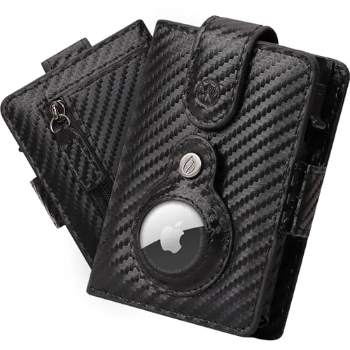 Will Fire® Smart Wallet Herren mit Airtag-Fach & Photokapsel | Inkl. Airtag Anhänger | Echtleder Airtag Wallet mit Münzfach & Scheinfach | RFID Schutz | Bis zu 12 Karten | [Carbon]