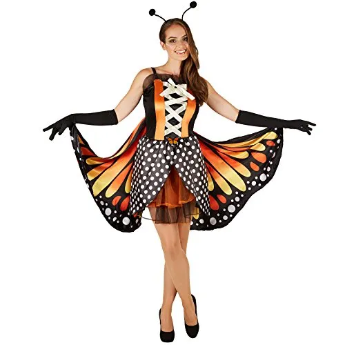 tectake® Frauenkostüm Schmetterling großer Feuerfalter - Kostüme für Karneval, Fasching oder Mottopartys – verwandle Dich in einen faszinierenden Schmetterling mit leuchtenden Farben und eleganten Details.
