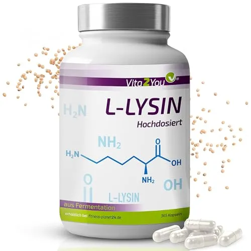 Vita2You L-Lysin 1200mg - 365 Kapseln - 1000mg reines Lysin pro Tagesdosis - ohne Zusätze - hochdosiert - Premium Qualität