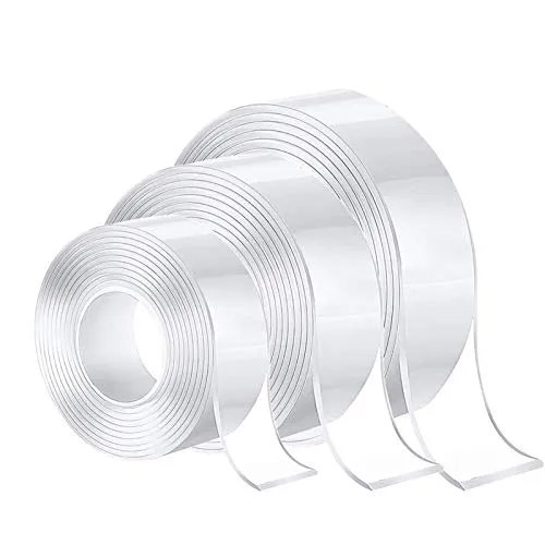 SansRealmL 3 Stück Nano Tape, Nano Klebeband Doppelseitig Stark, Wiederverwendbar Mehrzweck-klebeband, Spurloses Waschbares Doppelseitiges Klebeband Transparent(groß 3 cm, mittel 2 cm, klein 1 cm)