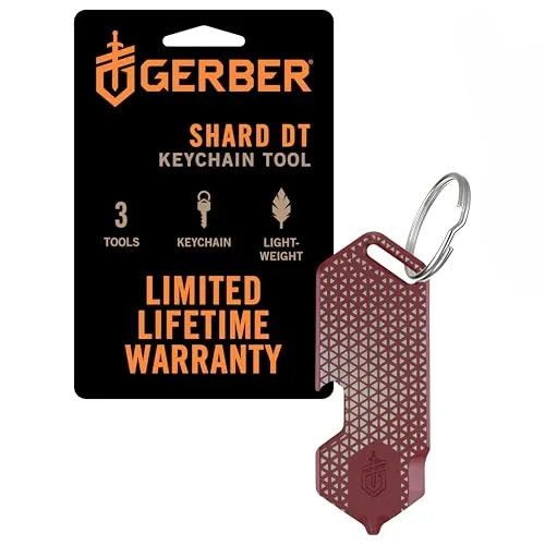 Gerber Multifunktions-Tool und Schlüsselanhänger, Shard DT, Dog Tag mit 3 Funktionen für die kleinen Alltagsprobleme, Länge: 6,5 cm, Gewicht: 28 g, Edelstahl, Rot, 1074007