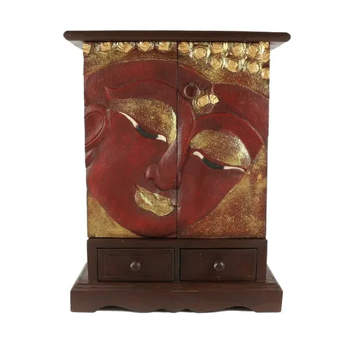 Buddha Schrank Kommode aus massivem Akazienholz 70cm Rot Gold