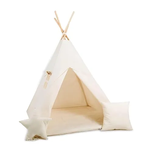 Rainbow Kids Tipi Zelt für Kinder | Baumwollsegeltuch Tippi Kinderzelt, Mehrere Muster und Farben mit und ohne Spielzubehör für Outdoor- und Indoor-Kinderspaß (Milchstraße, mit Zubehör (klein))