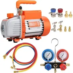 SucceBuy 1/5 HP 3.5 CFM AC Vakuumpumpe & Manometer-Set, einstufige Drehschieber-HVAC-Luftpumpe, A/C-Kältemittel-Kit mit dreifarbigem Schlauch & Tr...