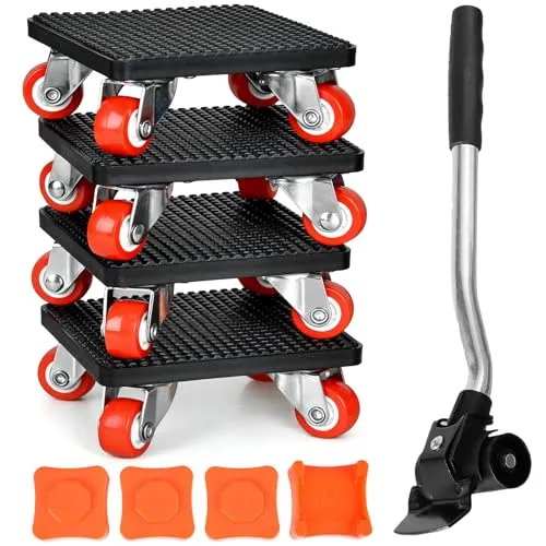 Möbel Transportroller Set, 4 Stück Möbelrollen Schwerlast mit Lastenheber und Möbelroller, 400KG Rollen für Möbel, 360 Grad Drehbar Rads, Möbelheber Möbeltransportrollen für Umzug