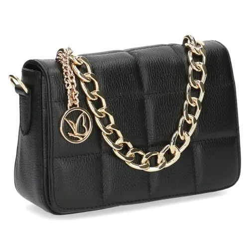 CAPRICE Damen Handtasche aus Leder mit Kette, Schwarz - Damen-Henkeltaschen aus hochwertigem Leder mit elegantem Ketten-Design und praktischem Reißverschluss für stilvolle Aufbewahrung.